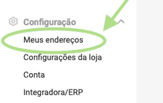 Menu da Central do Vendedor: Configuração e Meus endereços destacados