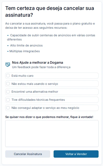 Tela de feedback de cancelamento