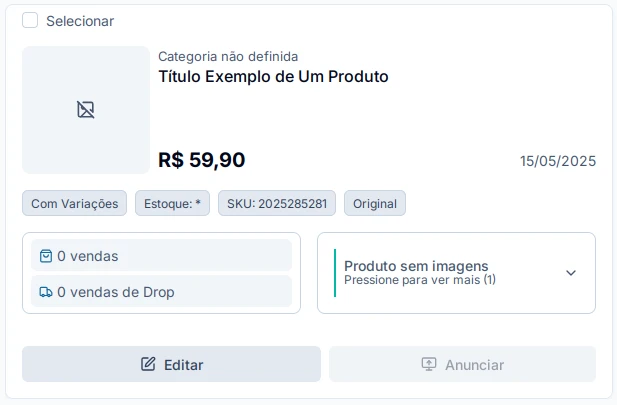 Acessando edição de produto