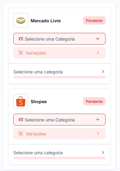 Selecionando ficha técnica para cada marketplace