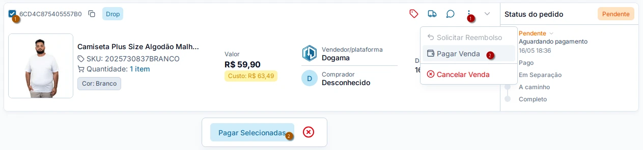 Interface de pagamento de vendas