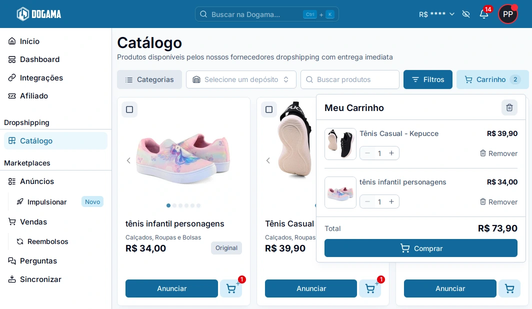 Adicionando produtos ao carrinho no catálogo